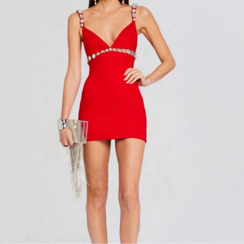 Retrofete Red Crystal Strap Mini Dress